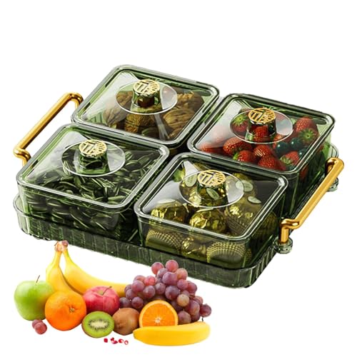 Imtrub Unterteiltes Serviertablett - Snackteller-Organizer, tragbar, transparent, modern, leicht, luxuriös, langlebig, rutschfest, unterteiltes Snack-Tablett mit Deckel und beweglichem Fach von Imtrub