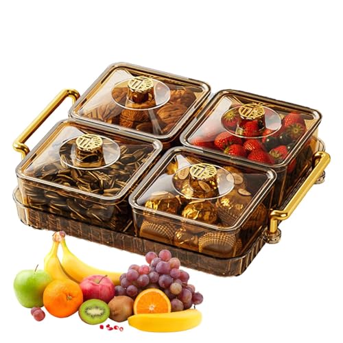 Imtrub Unterteiltes Serviertablett - Snackteller-Organizer, tragbar, transparent, modern, leicht, luxuriös, langlebig, rutschfest, unterteiltes Snack-Tablett mit Deckel und beweglichem Fach von Imtrub