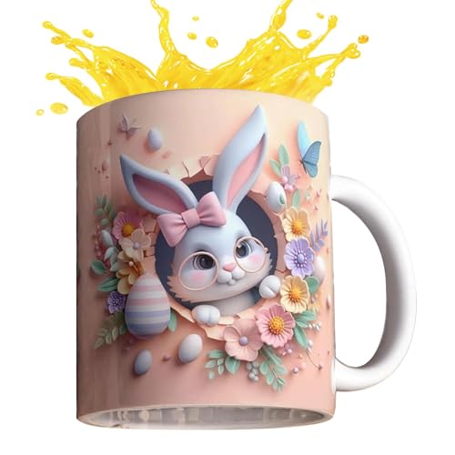 Kaffeebecher aus Keramik, Kaffee-Tasse mit OsterMotiven, Tasse Ostern, Osterhase, Ostertasse, Kaffeetasse, Bunte Henkeltassen mit Hasen-Motiven, Deko Ostern, Premium Porzellan von Imtrub