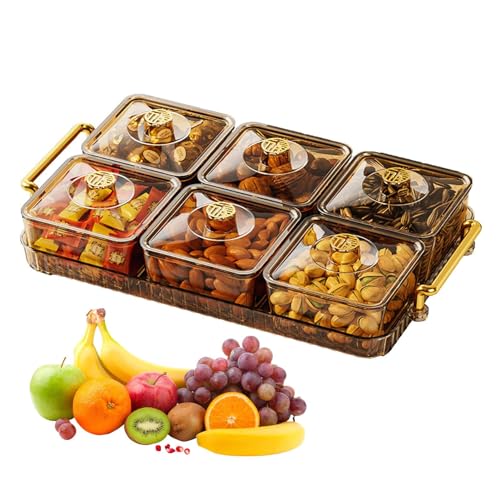 Unterteiltes Serviertablett - Snackteller-Organizer, tragbar, transparent, modern, leicht, luxuriös, langlebig, rutschfest, unterteiltes Snack-Tablett mit Deckel und beweglichem Fach von Imtrub