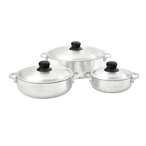 IMUSA USA 3-teiliges Caldero-Set aus natürlichem Aluminium (1,6/3,2/4,6 Quart), Silber von Imusa