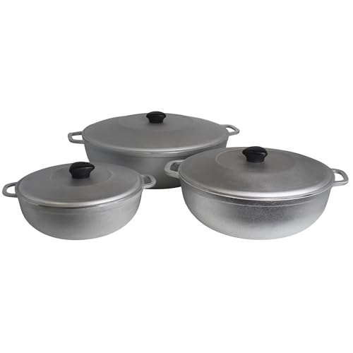 IMUSA USA Traditioneller kolumbianischer natürlicher Caldero passender Aluminiumdeckel 3-teilig (3,5/7,0/11,0 Quart) Dutch Oven Set, Silber (GAU-89224DS), groß von Imusa