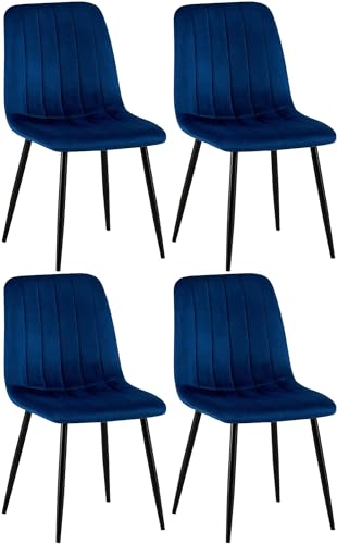 In And OutdoorMatch Esszimmerstühle Letty - Blau - 4er Set - Samt - Hochwertige Polsterung - Dekorativer Esszimmerstuhl - Stabiler Metallrahmen von In And OutdoorMatch