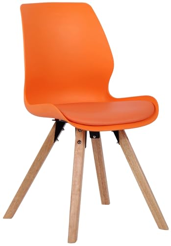 In And OutdoorMatch Stuhl Danny - Orange - Esszimmerstuhl - Kunststoff, Kunstleder und Buchenholz - Hochwertige Polsterung - Dekorstuhl - Stilvoller Esszimmerstuhl - Moderner Look von In And OutdoorMatch