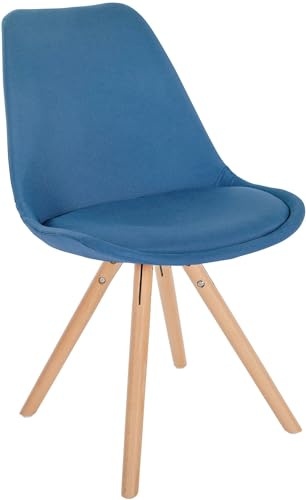 In And OutdoorMatch Stuhl Tiffani - Blau und Holz - Stoff - Bequemer Sitz - Hochwertige Polsterung - Stilvoller Stuhl - Klassischer Look von In And OutdoorMatch