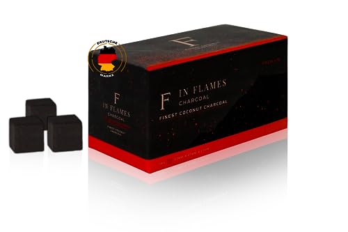 In Flames - 1kg Premium Kohle 27er Hochwertige Kokosnuss Briketts - mit extra Langer Brenndauer - Würfel 27mm Kohle Premium Qualität Naturkohle wenig Asche… von In Flames