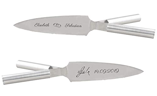 In Twees -Hochzeitstortenmesser mit 2 Griffen Edelstahl Tortenmesser Hochzeit NEU. inkl. Geschenkverpackung. Handgefertigt - Made in Germany seit 2009. Signatur Klinge zweiseitig Variante 1 von In Twees