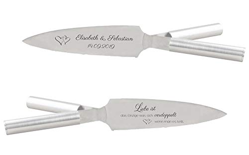 In Twees -Hochzeitstortenmesser mit 2 Griffen Edelstahl Tortenmesser Hochzeit NEU. inkl. Geschenkverpackung. Handgefertigt - Made in Germany seit 2009. LASERBESCHRIFTUNG Klinge zweiseitig Variante 3 von In Twees