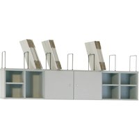 Schranksystem für Rocholz Packtische mit Türen, Fachteilern und Einlegeböden, lichtgrau von Rocholz