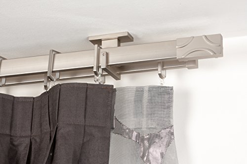 InCasa Doppelte Gardinenstange 31x12 mm: Länge: 300 cm, rechtwinklig gebürsteter Edelstahl - komplett von InCasa