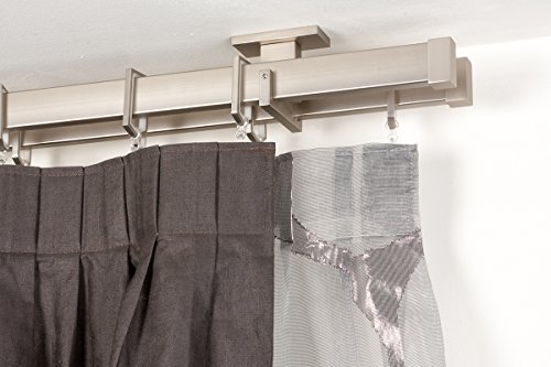 InCasa Doppelte Gardinenstange 31x12 mm: Länge: 300 cm, rechtwinklig gebürsteter Edelstahl - komplett von InCasa