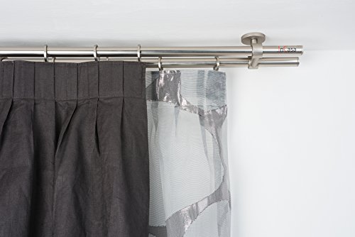 Doppelte Gardinenstange Ø 20 mm, Länge: 160 cm, modell Elegance mit tappo chic gebürsteter Edelstahl – komplett von InCasa