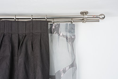 Doppelte Gardinenstange Ø 20 mm, Länge: 160 cm, modell Elegance mit tappo chic gebürsteter Edelstahl – komplett von InCasa