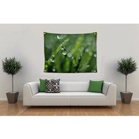 Grüne Gras Wandteppich, Tau Tropfen Wasser Makro Foto Wandteppich Wandbehang, Grüne Boho Wohnheim Zimmer Dekor von InLightImagery