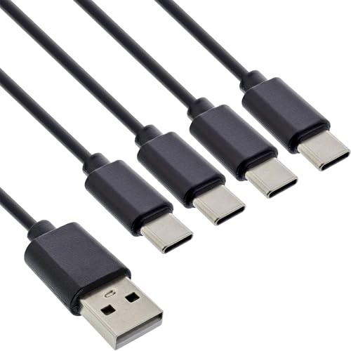 InLine 4in1 Y-Ladekabel, USB-A auf 4x USB-C, bis zu 25W Ladeleistung, kompaktes Vierfach-Ladekabel für Gadgets, kein Schnellladen, 2m, 35142 von InLine