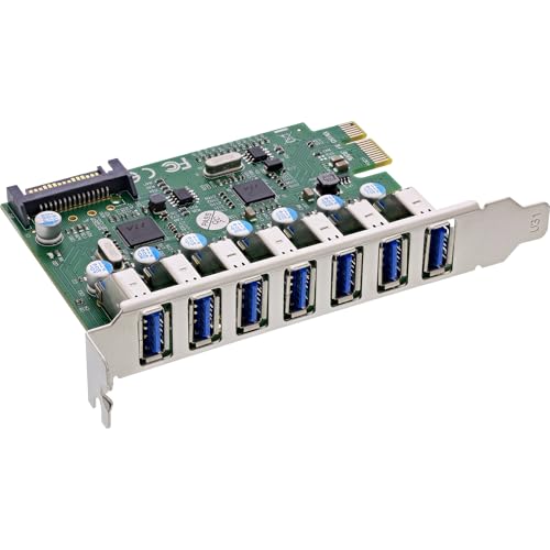 InLine PCIe USB 3.2 Karte, 7X USB-A Gen.1 Ports, 5 Gb/s, SATA Stromanschluss, VL805, für Windows & Linux, 76661L von InLine