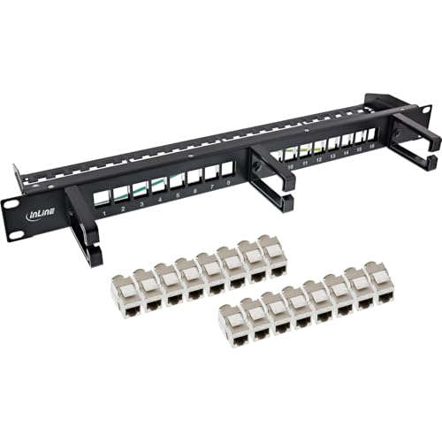 InLine Patchfeld Cat.6A 16-Fach – 19" 1HE, 16 Keystone-Ports, 10Gb/s & PoE++, Integrierte Kabelführung, Robustes Metallgehäuse, schwarz, 76822D von InLine