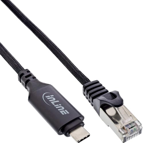 InLine USB 3.2 Netzwerkadapter Kabel, USB-C zu RJ45, Gigabit LAN, Cat.6, Ethernet Verbindung für Notebook, Tablet, Switch, 5m, 33381B von InLine