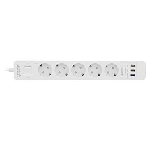 InLine 16491T Steckdosenleiste, 5-fach Schutzkontakt, Überspannungsschutz und QuickCharge USB, mit Schalter, 1,5m, weiß InLine 16491T Steckdosenleiste, 5-fach Schutzkontakt, Überspannungsschutz und QuickCharge USB, mit Schalter, 1,5m, weiß von InLine