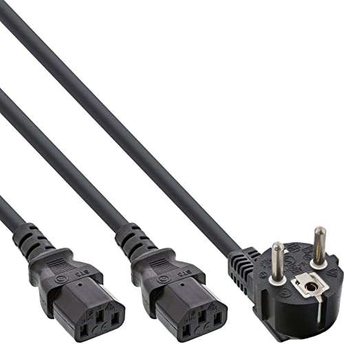 InLine 16653 Netz-Y-Kabel, 1x Schutzkontaktstecker zu 2x Kaltgerätestecker, 1,8m von InLine