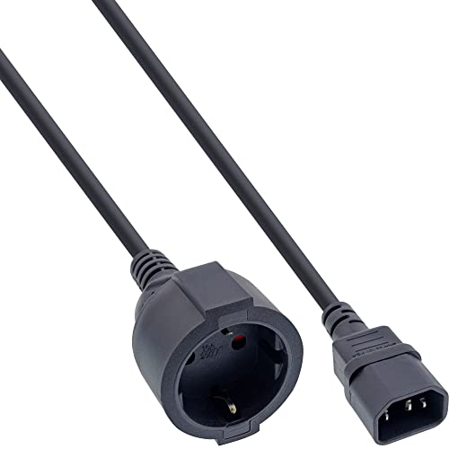 InLine 16659L Netz Adapter Kabel, Kaltgeräte C14 auf Schutzkontakt Buchse, für USV, 2m von InLine