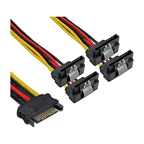 InLine 29683X SATA Strom-Y-Kabel, SATA Buchse an 4x SATA Stecker gewinkelt, mit Sicherheitslaschen, 0,3m von InLine