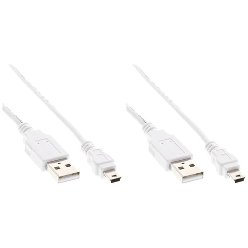 InLine 31810W USB 2.0 Mini-Kabel, USB A Stecker an Mini-B Stecker (5pol.), weiß, 1m (Packung mit 2) von InLine
