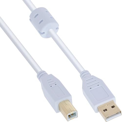 InLine 34535W USB 2.0 Kabel, A an B, weiß / gold, mit Ferritkern, 3m von InLine