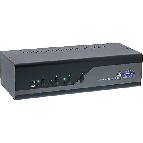 InLine 62644I KVM Desktop Switch, 4-fach, Dual Monitor, Displayport + HDMI, 4K, USB 3.0, Audio von InLine