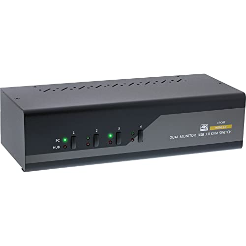 InLine 62654I KVM Desktop Switch, 4-fach, Dual Monitor, HDMI, 4K, USB 3.0, Audio von InLine