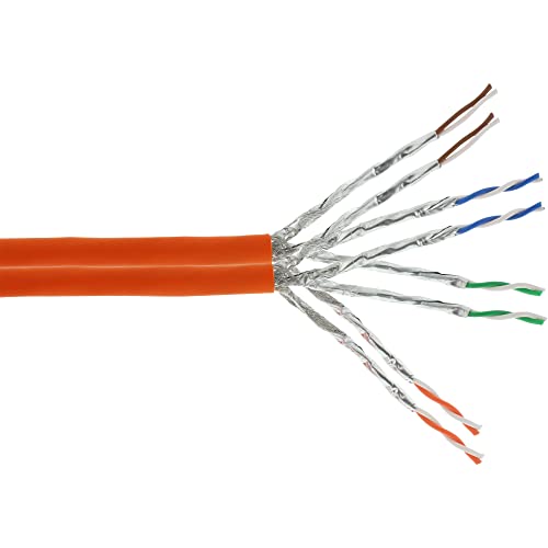 InLine 77100I Duplex Verlegekabel Cat.7a, S/FTP (PiMF), 2x 4x2x0,58 AWG23, 1200MHz, halogenfrei, orange, 100m von InLine