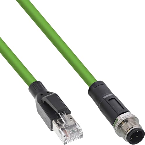 InLine Industrie Netzwerkkabel, M12 4-pin D-kodiert Stecker zu RJ45 Stecker, Ethernet Cat. 5e M12 4-polig, PUR, 2m, 40402 von InLine