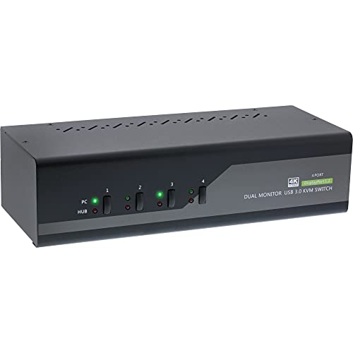 InLine 63654I KVM Desktop Switch, 4-fach, Dual-Monitor DisplayPort 1.2, 4K, USB 3.0, Audio von InLine