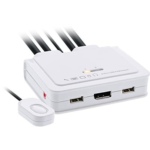 InLine 63614I KVM Switch, 2-fach, USB-C zu DisplayPort 1.2, 4K, mit Audio, integr. Kabel von InLine