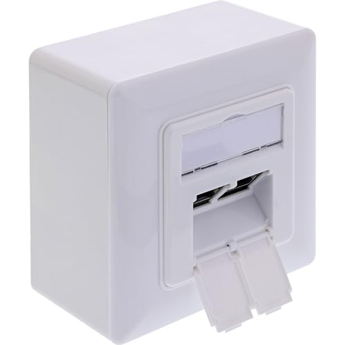 InLine Netzwerkdose Cat.6A, 2x RJ45 Buchse, geschirmt, Aufputz & Unterputz, LSA-Anschluss, weiß RAL9010, für LAN-Verkabelung, 76842A von InLine