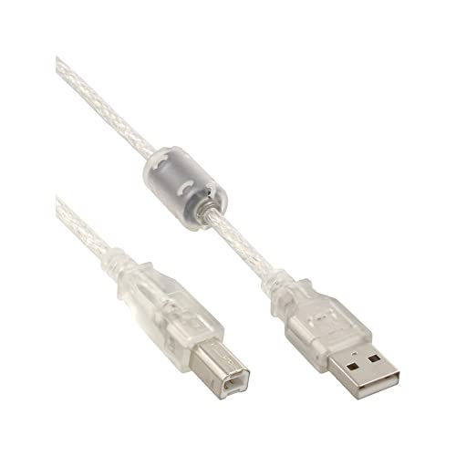 Intos USB 2.0 Kabel USB Anschlusskabel A/S-B/S 1m 1.0m transparent mit Ferritkern von InLine