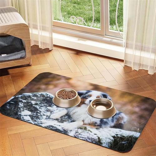 Australian Shepherd Schnee Winter Schöne Hunde,Futtermatte für Haustiere, Tischsets aus PU-Leder für Katzen und Hunde,40x60cm Australian Shepherd Schnee Winter Schöne Hunde,Futtermatte für Haustiere, Tischsets aus PU-Leder für Katzen und Hunde,40x60cm von InOmak