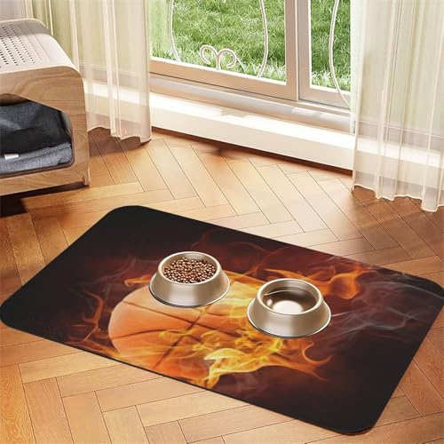 Basketball-Druck,Futtermatte für Haustiere, Tischsets aus PU-Leder für Katzen und Hunde,40x60cm Basketball-Druck,Futtermatte für Haustiere, Tischsets aus PU-Leder für Katzen und Hunde,40x60cm von InOmak