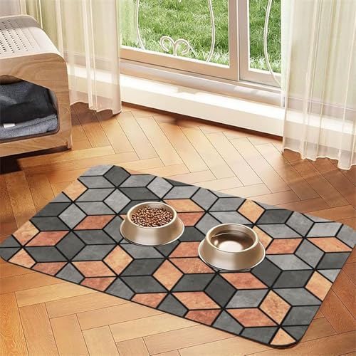 Beton- und Kupferwürfel，Futtermatte für Haustiere, Tischsets aus PU-Leder für Katzen und Hunde,40x60cm von InOmak