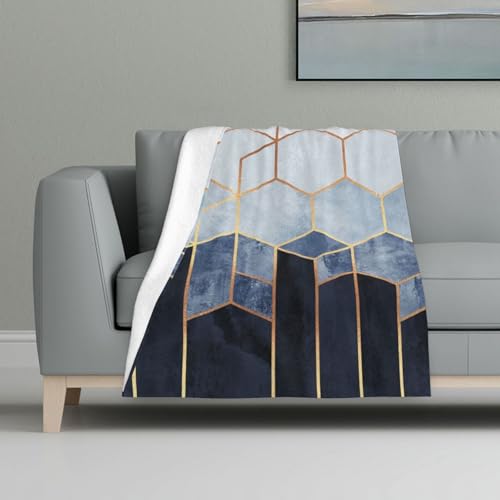 Blaues, goldenes geometrisches Design,Decke, warme Anti-Pilling-Flanell-Plüsch-Überwurfdecke, 81 x 122 cm Blaues, goldenes geometrisches Design,Decke, warme Anti-Pilling-Flanell-Plüsch-Überwurfdecke, 81 x 122 cm von InOmak