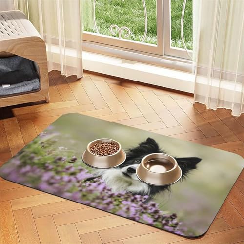 Border Collie Rasen Schwarz Border Collie Haustiere，Futtermatte für Haustiere, Tischsets aus PU-Leder für Katzen und Hunde,30x45cm von InOmak