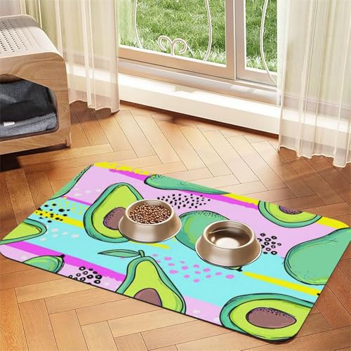 Bunte Handzeichnung Avocado，Futtermatte für Haustiere, Tischsets aus PU-Leder für Katzen und Hunde,40x60cm von InOmak