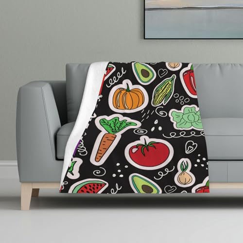 Cartoon Gemüse Früchte,Decke, warme Anti-Pilling-Flanell-Plüsch-Überwurfdecke, 81 x 122 cm von InOmak