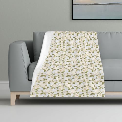 Cartoon bemalte weiße Rose,Decke, warme Anti-Pilling-Flanell-Plüsch-Überwurfdecke, 81 x 122 cm Cartoon bemalte weiße Rose,Decke, warme Anti-Pilling-Flanell-Plüsch-Überwurfdecke, 81 x 122 cm von InOmak