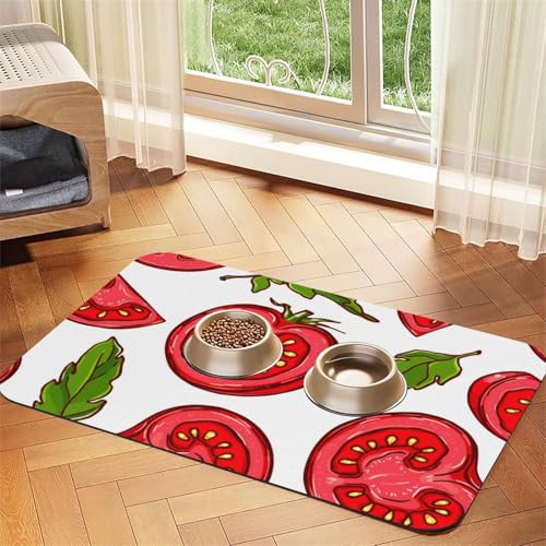 Cartoon of Tomato Leaves Pattern,Waterproof Pet Feeding Mat,PU Leather Placemats for Cat Dog Water Bowl,Food Mats,30x45cm Cartoon of Tomato Leaves Pattern,Waterproof Pet Feeding Mat,PU Leather Placemats for Cat Dog Water Bowl,Food Mats,30x45cm von InOmak
