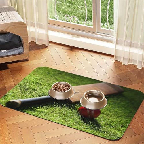 Cricketschläger und Ball，Futtermatte für Haustiere, Tischsets aus PU-Leder für Katzen und Hunde,40x60cm von InOmak
