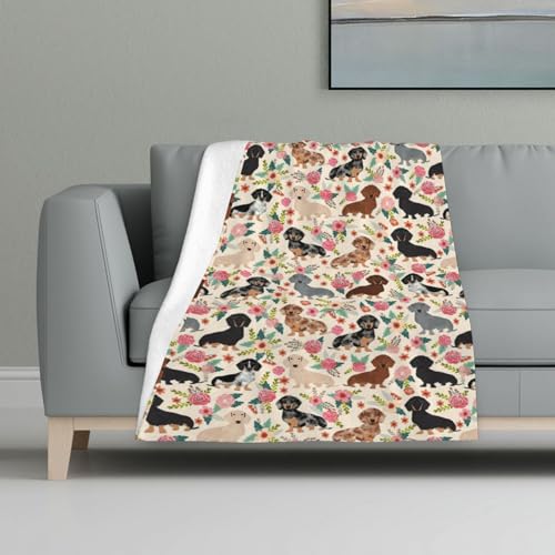Dackel Blumen Vintage Blumen,Decke, warme Anti-Pilling-Flanell-Plüsch-Überwurfdecke, 81 x 122 cm Dackel Blumen Vintage Blumen,Decke, warme Anti-Pilling-Flanell-Plüsch-Überwurfdecke, 81 x 122 cm von InOmak