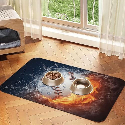 EIN Bild eines Baseballs in Wasser und Feuer,Futtermatte für Haustiere, Tischsets aus PU-Leder für Katzen und Hunde,40x60cm EIN Bild eines Baseballs in Wasser und Feuer,Futtermatte für Haustiere, Tischsets aus PU-Leder für Katzen und Hunde,40x60cm von InOmak