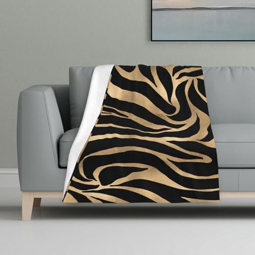 Eleganter Metallic-Gold-Zebra-Schwarz-Tierdruck,Decke, warme Anti-Pilling-Flanell-Plüsch-Überwurfdecke, 81 x 122 cm von InOmak