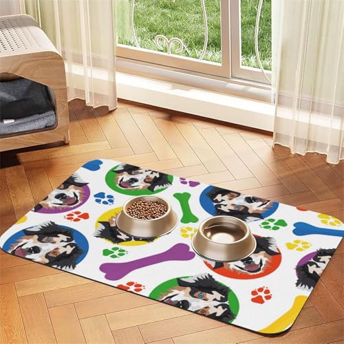 Farbenfroher und verspielter Australian Shepherd,Futtermatte für Haustiere, Tischsets aus PU-Leder für Katzen und Hunde,40x60cm Farbenfroher und verspielter Australian Shepherd,Futtermatte für Haustiere, Tischsets aus PU-Leder für Katzen und Hunde,40x60cm von InOmak